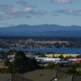 The holiday town of Taupo on the northern edge of Lake Taupo, in the center of the North Island